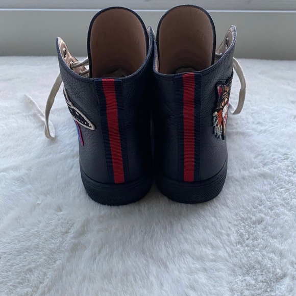 Gucci 17-18SS UFO Angry Cat Wappen Leather High Cut Sneakers Black Size 11 - Picture 5 of 6